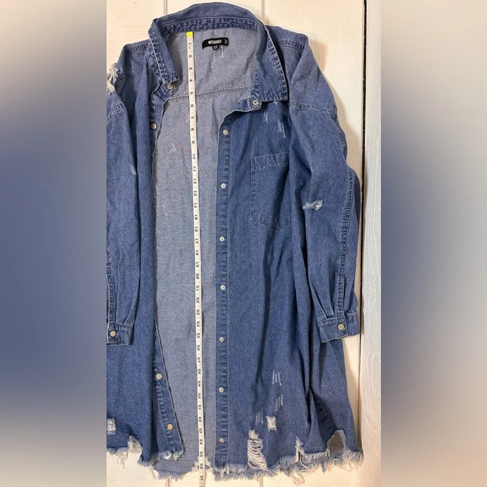 Missguided Plus Super Distressed Hem Denim Shirt Jacket Dress Blue Sz Large ASOS - Picture 13 of 13
